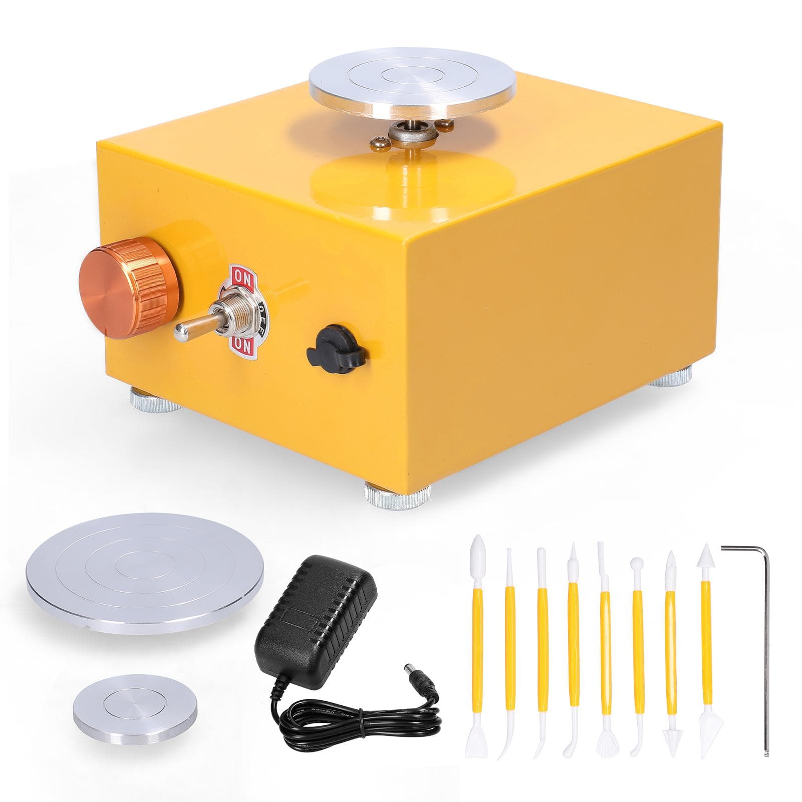 Kids DIY Clay Tool with Tray for Ceramic Work Mini Pottery Wheel Ceramic Turntable Portable EU Plug