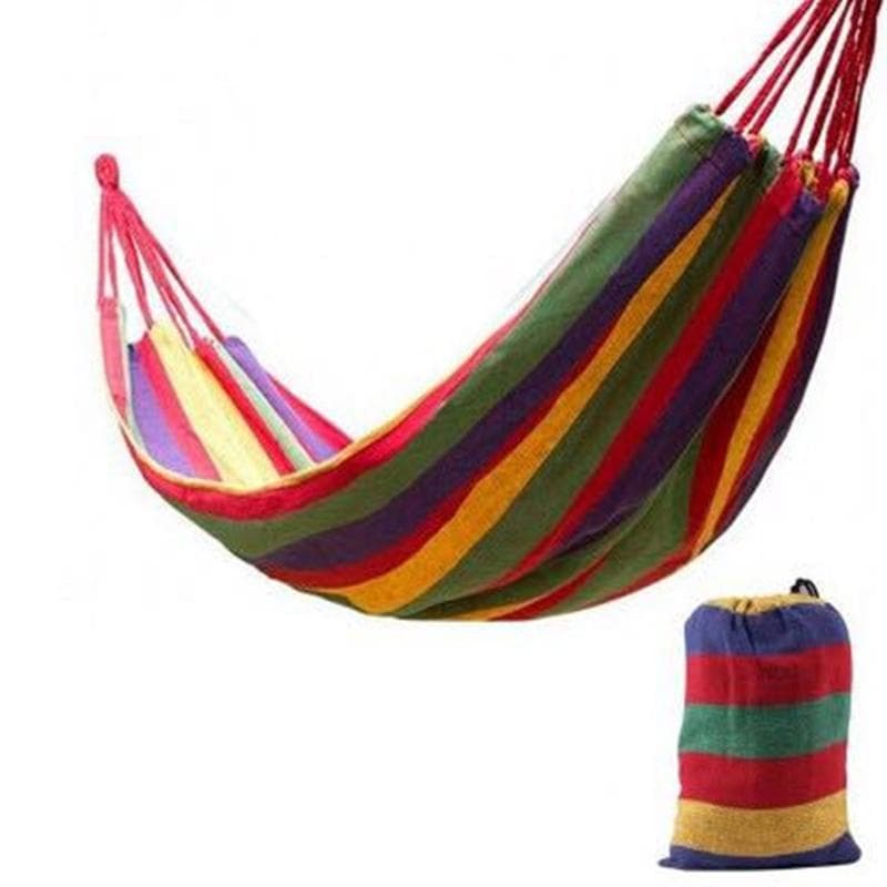 Camping Hammock Double Portable Hammock with 2 Tie Straps Colorful Stripe Cloth Hammock for Indoor red