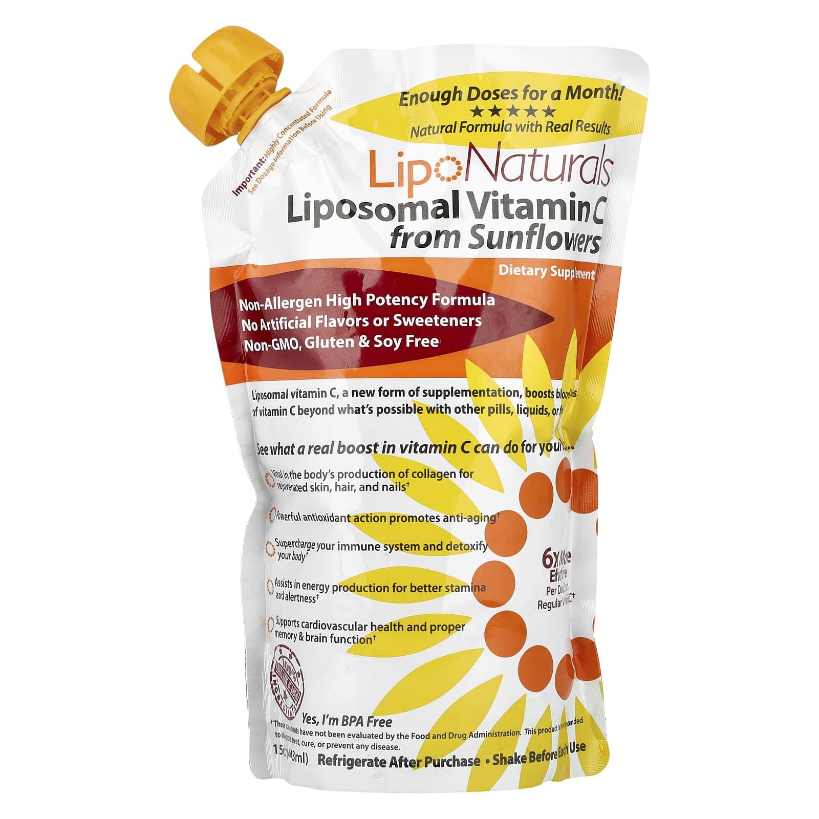 Lipo Naturals, Liposomal Vitamin C from Sunflower Extract, 15 oz (443 ml)
