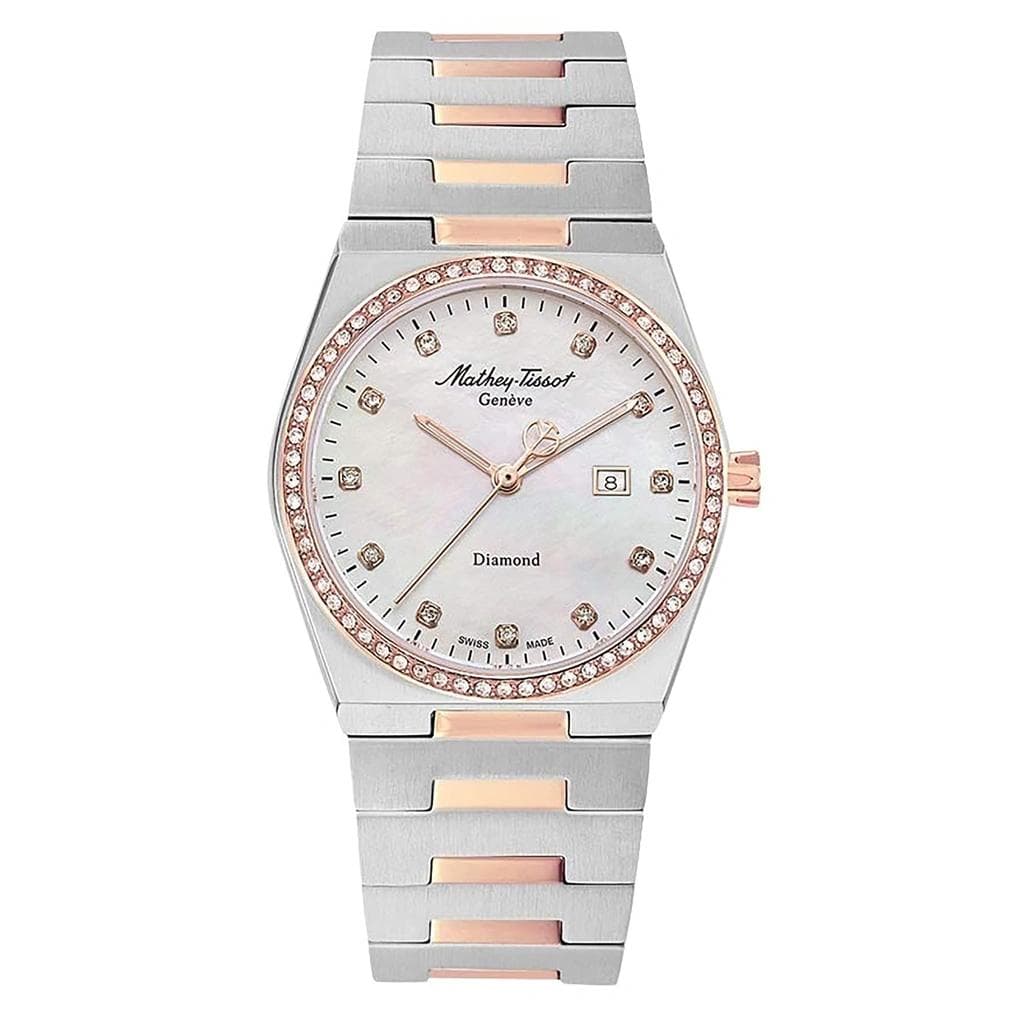 Mathey-Tissot Zeus Diamond Accents Two Tone Stainless Steel White Dial Quartz D118SBI Women's Watch white