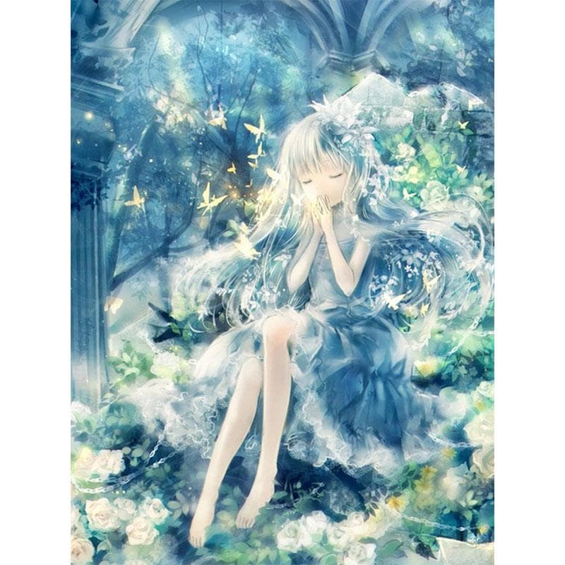 Diamond Painting Cross Stitch Round Full Diamond Embroidery Fairy Girl Flowers Picture Rhinestones 20X30CM