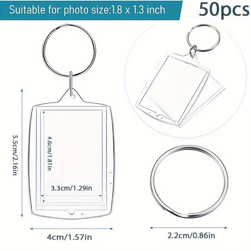 50 Pieces Photo Insert Keychain, Clear Picture Keychain, Photo Frame Rectangle Blank Photo Keychain for Valentine's Day Photo Diaphragm Supplies 50pcs
