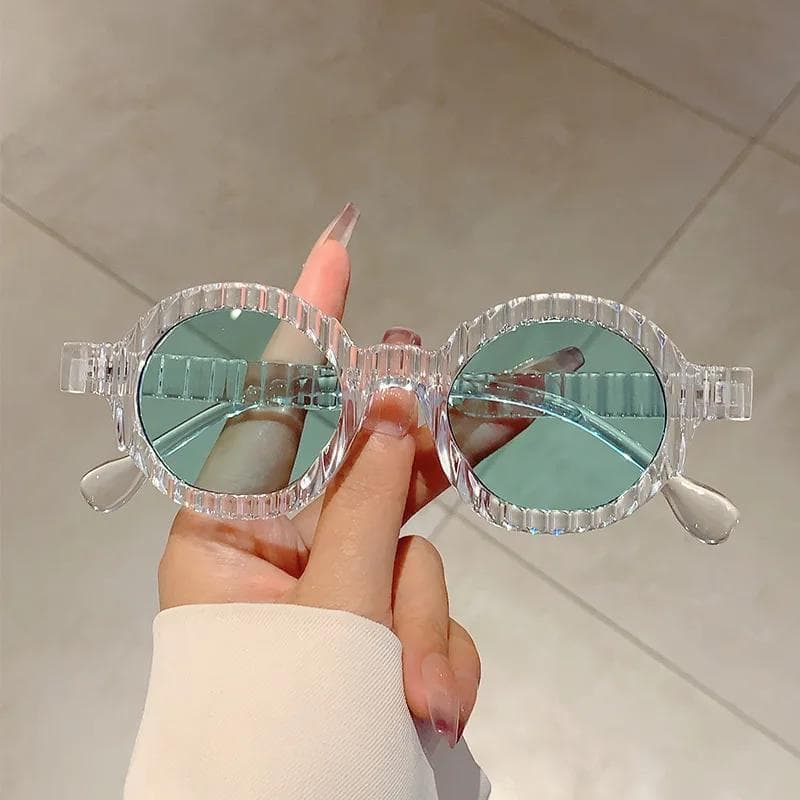 Y2K Vintage Stripe Round Sunglasses UV400 Punk Trend Luxury Sun Glasses For Women Men Double Candy Color Shades