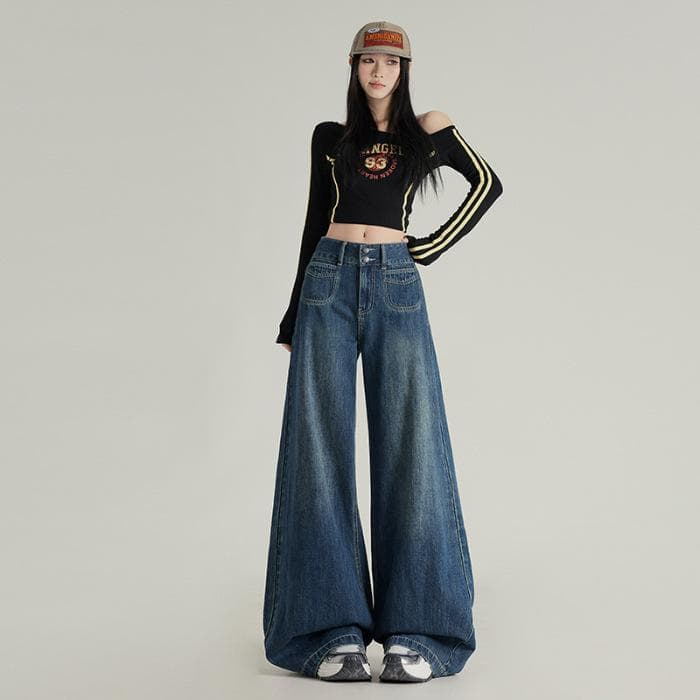 Lazy Style Wide-leg Flared Jeans for Women with High Waist Slim Loose Draped Floor Pants Wide-leg Pants for Women XL