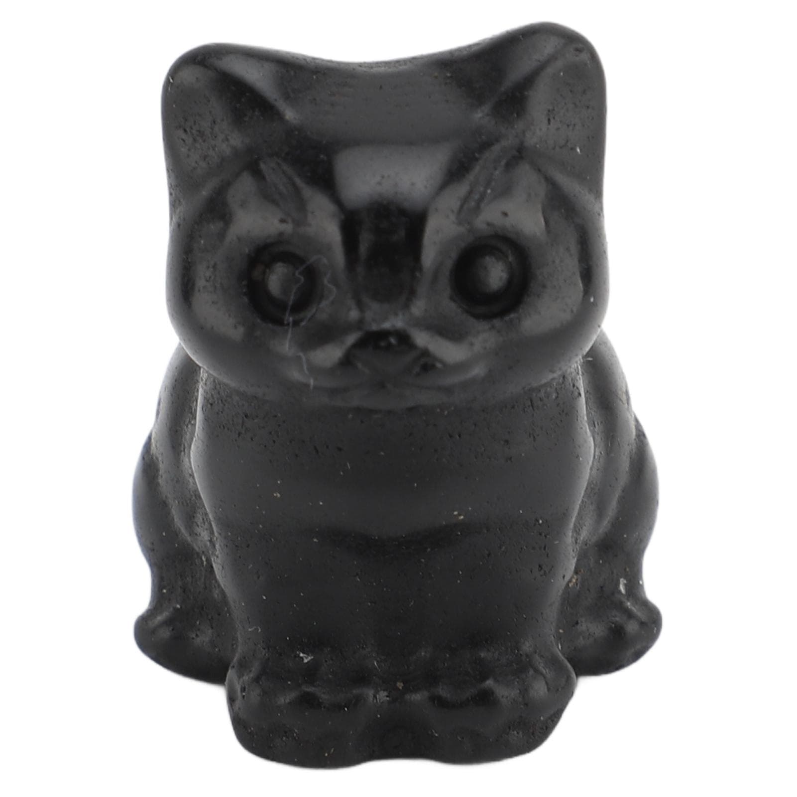 Crystal Cat Statue Small Lucky Cute Kitten Sitting Figurine Gemstone Decoration Desk Decor Obsidian