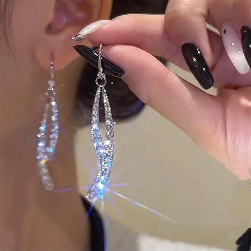 Shiny Silver Color Long Drop Earring Women Trendy Geometric Earring Bridal Jewelry Gift Engagement Party Earrings silver