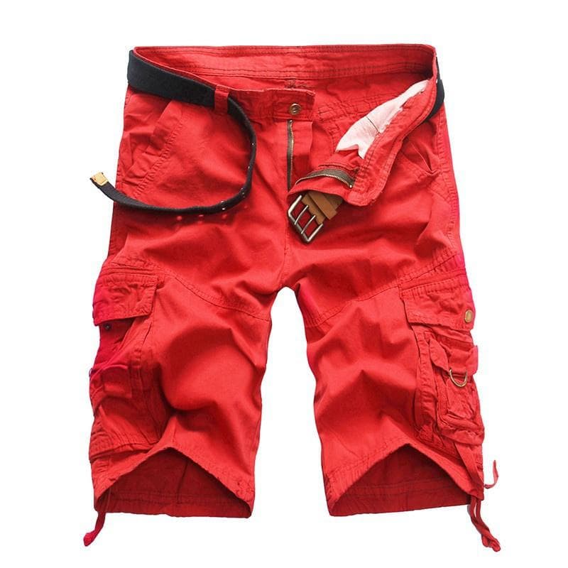 Men's Cargo Shorts Loose Multi-pocket Camouflage Shorts Solid Color Shorts Mid-waist All-match Shorts 34 red