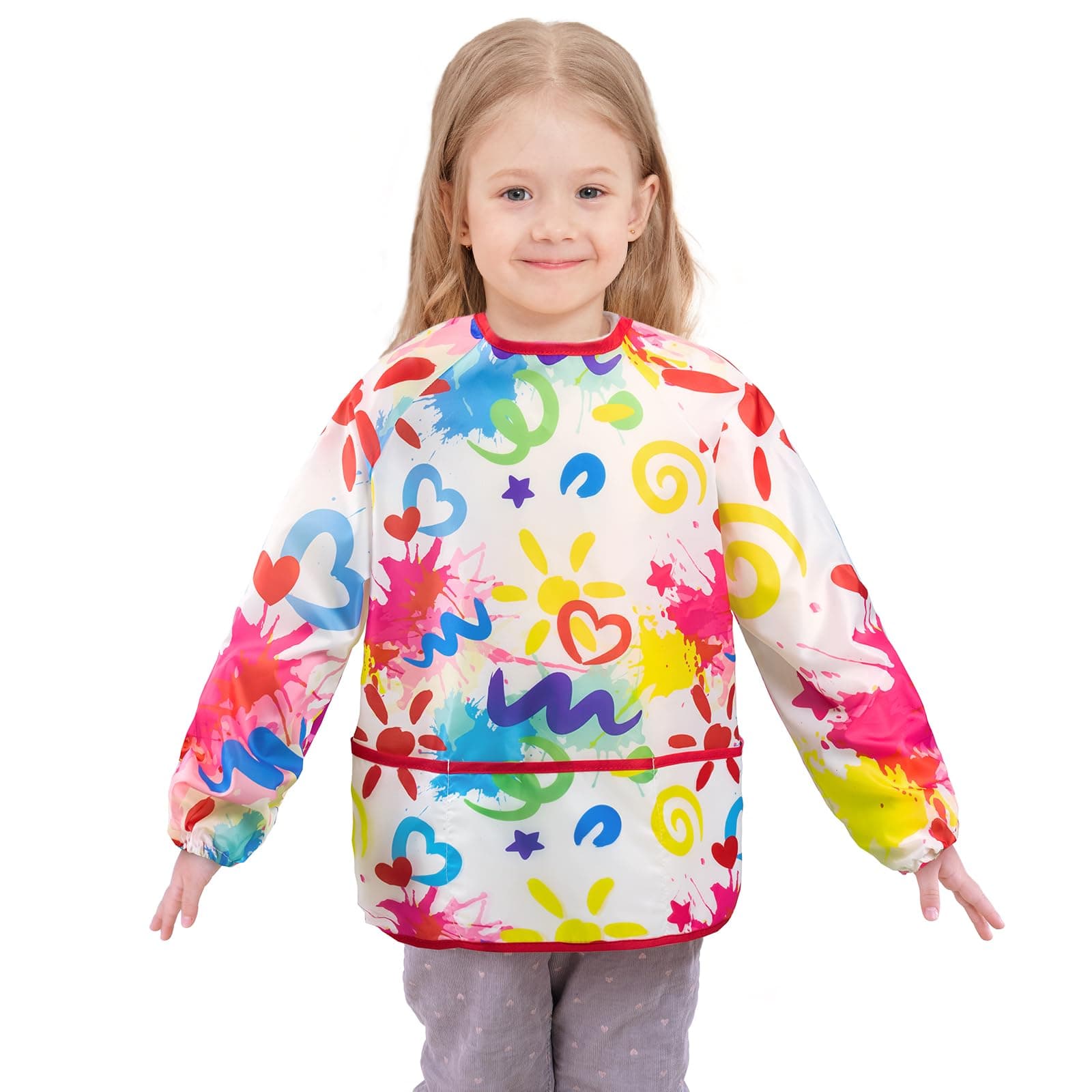 Art Smock - Kids Aprons for Girls Waterproof Toddler Art Smock Painting for Girls with Long Sleeve and 3 Pockets One Size