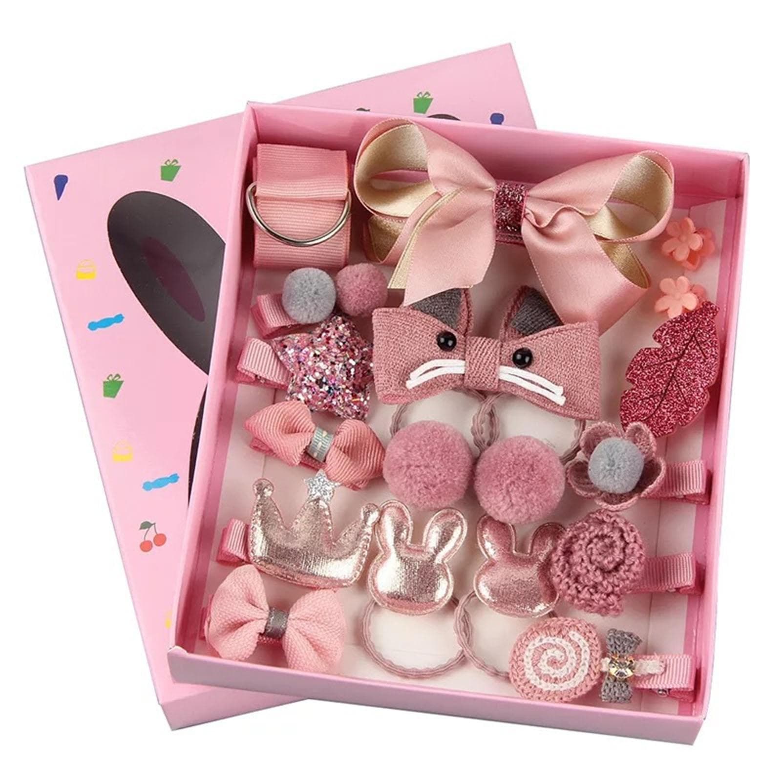 Girls Pink Cartoon Cute Hair Clip Hair Tie Set Toddler Kids Hair Accessories Ponytail Holder Claw