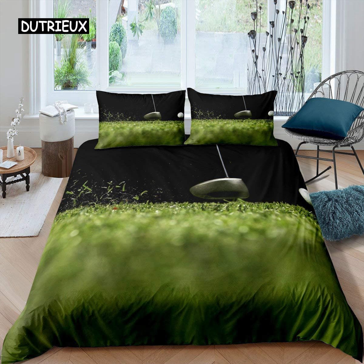 Golf Duvet Cover Set Golf Club Athlete Twin Bedding Set Microfiber Grass Leaf Branches Sports Game Theme Double King Quilt Cover EU SK(260x220cm)