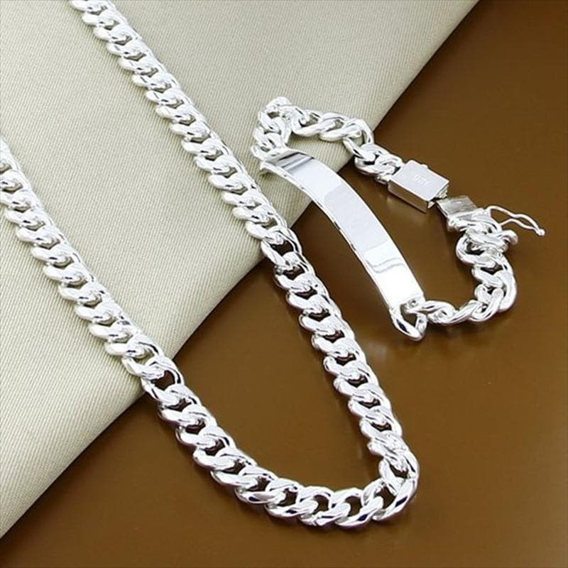 925 Silver Classic Men 'S Jewelry Set 10mm Hip Hop Chain Necklace Bracelet For Men