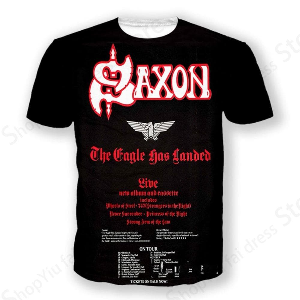 Rock Band Saxon Band 3d Print Tshirt Men Fashion T-shirt Hip Hop Tops Tees Men Clothes Heavy Metal Tops S