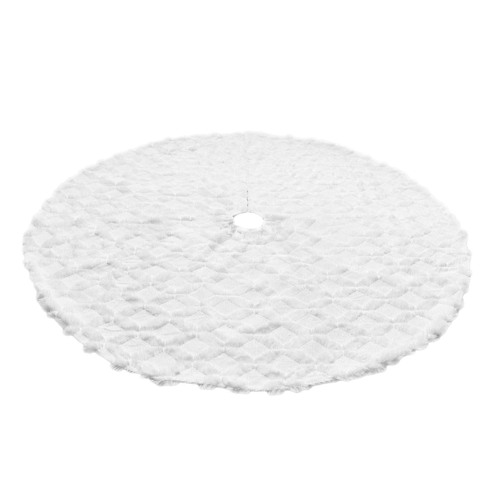 48 Inch Christmas Tree Skirt Faux Fur with Cable Knit Knitted Soft Plush Xmas Tree Skirt Reusable 48 Inch white