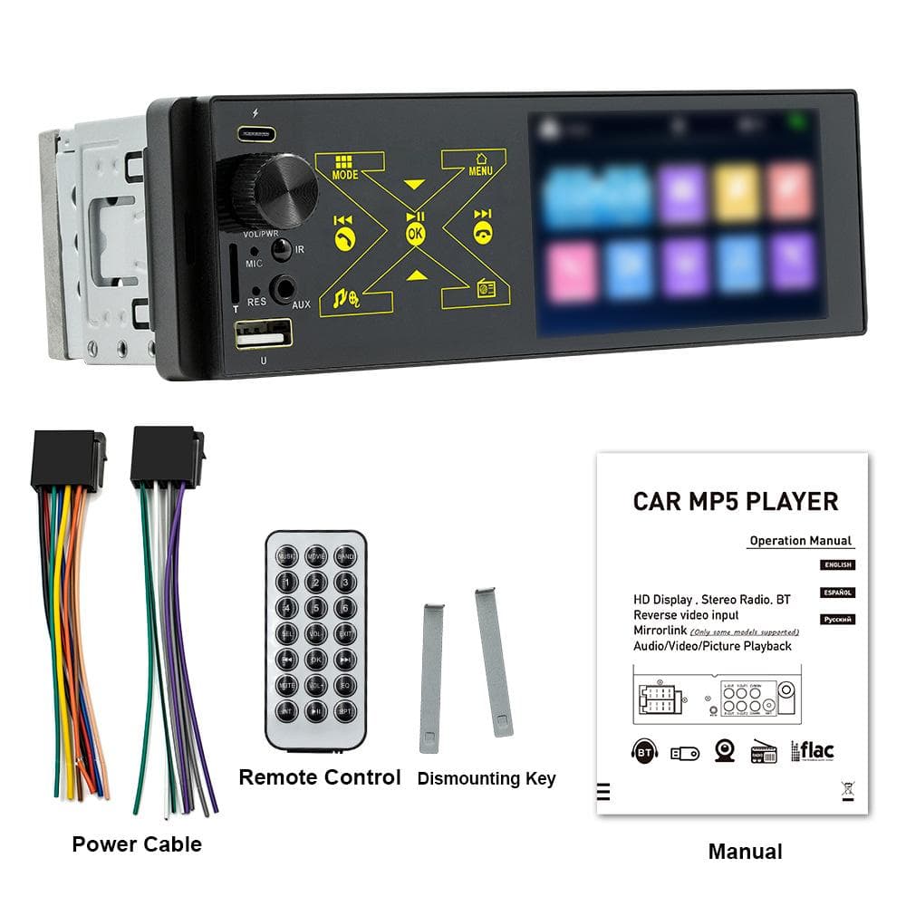 Car Stereo Receiver 4*60W Single Din Colorful Lights MP5 Player with 4.1     Touchscreen BT 5.0 FM black