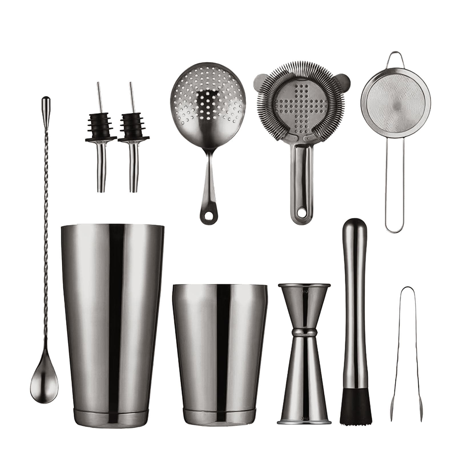 Aoresac 11-Piece All-Inclusive Cocktail Set Stainless Steel Cocktail Shaker Set Boston Shaker Home black