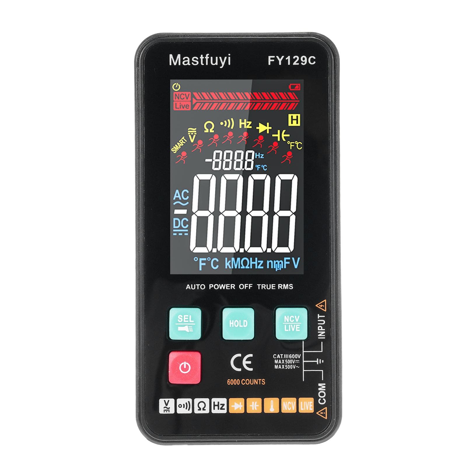 MASTFUYI FY128 Smart Digital Multimeter with Bracket Compact Intelligent Electrical Tester 5999 FY129C black