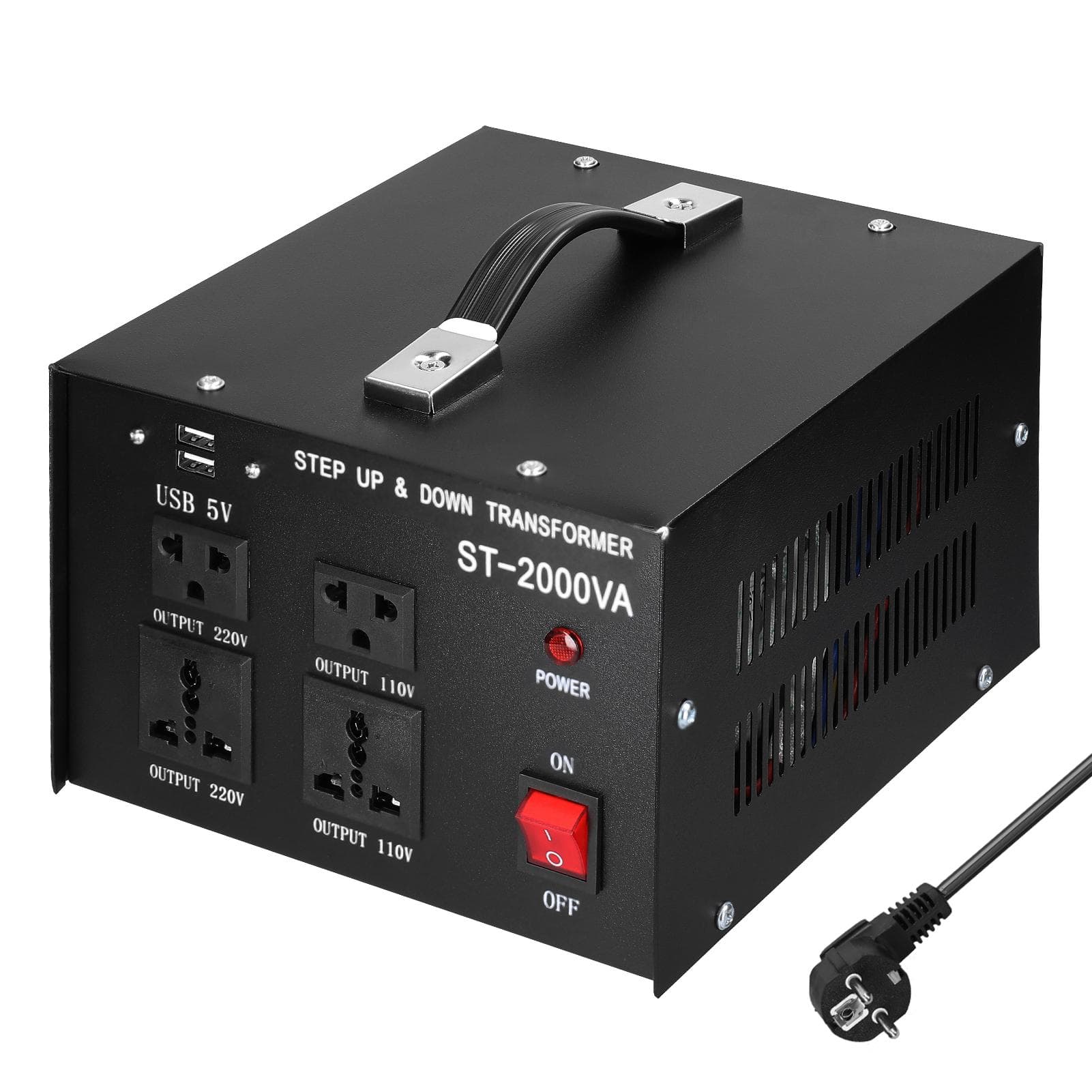 Step Up&Down Transformer Compact Size Voltage Converter 2000VA Portable Home Electrical Appliances EU-plug black