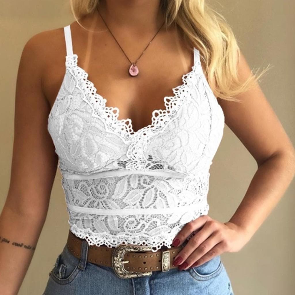 Women Plus Size Vest Crop Wireless Bra Lingerie Sexy V-Neck Underwear Camisole M white