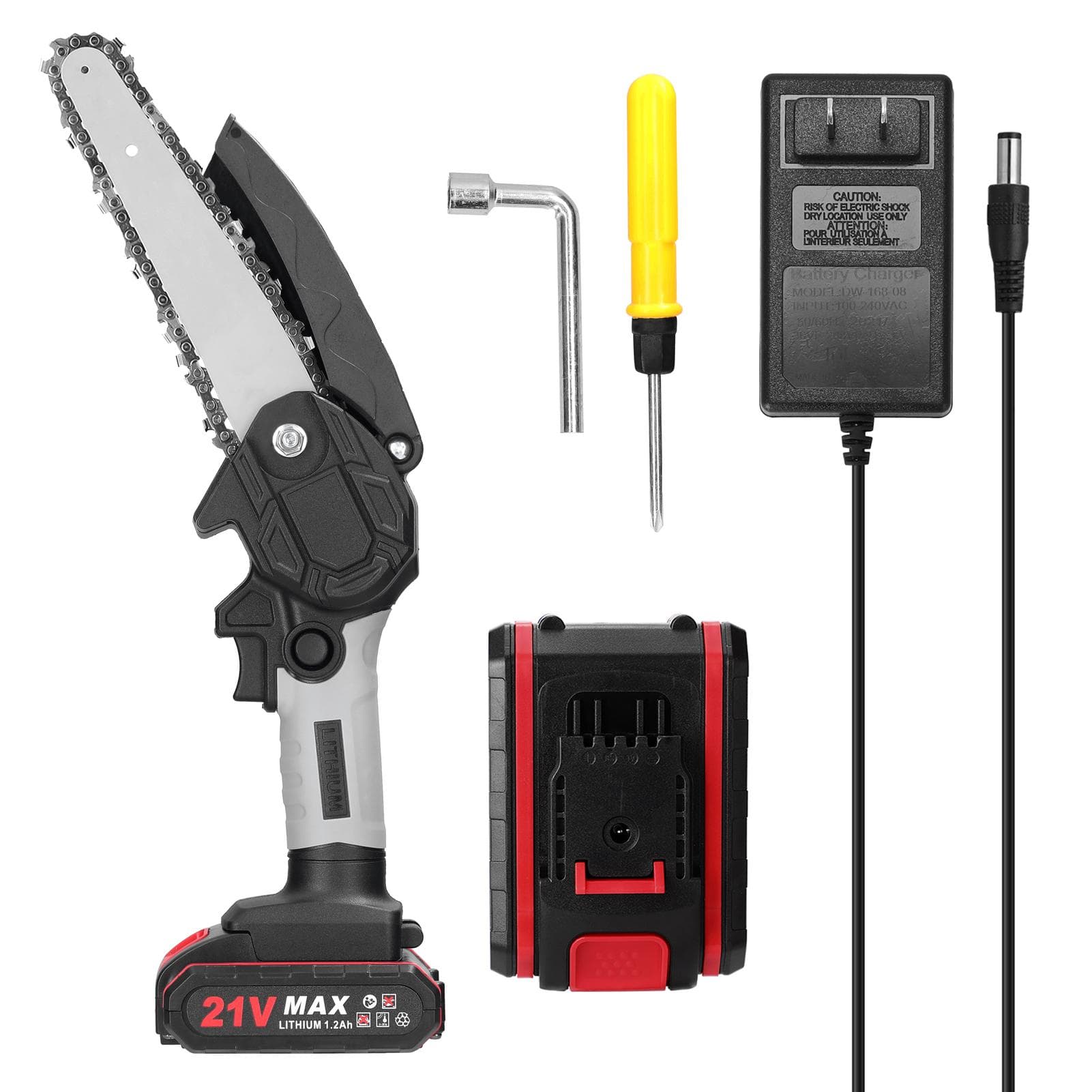 21V 6inch Portable Electric Pruning Saws Small Wood Splitting Chainsaw Brush Motor One-handed US Plug 2 Batteries