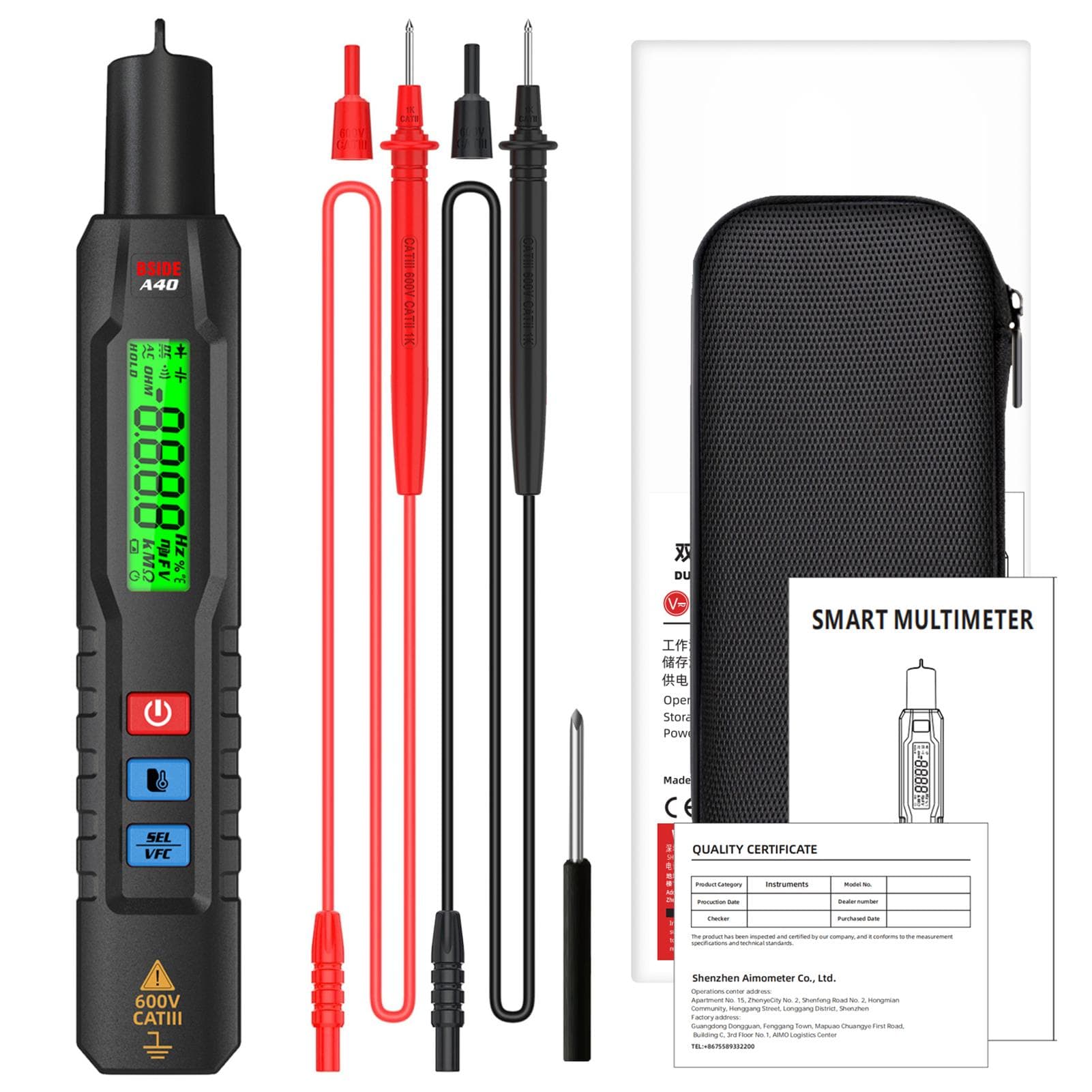 BSIDE A40 Multifunctional 3-in-1 Infrared Temperature Testing Voltage Detector & Multimeter & black