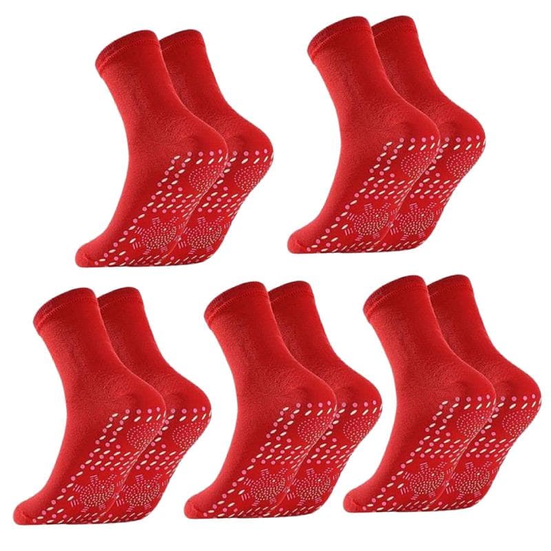 1/3/5pairs Tourmaline Self-Heating Socks Winter Warm Thermal Health Care Socks Slimming Health Short Sock Magnetic Therapy Sock 5 pairs red