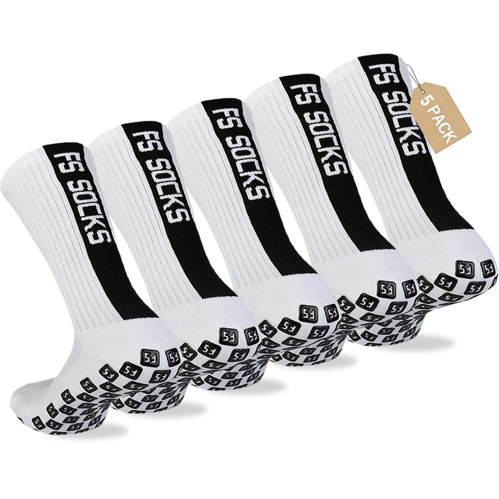 5 Pairs Non Slip Sport Soccer Socks Anti Slip Football Grip Socks for Football Basketball white