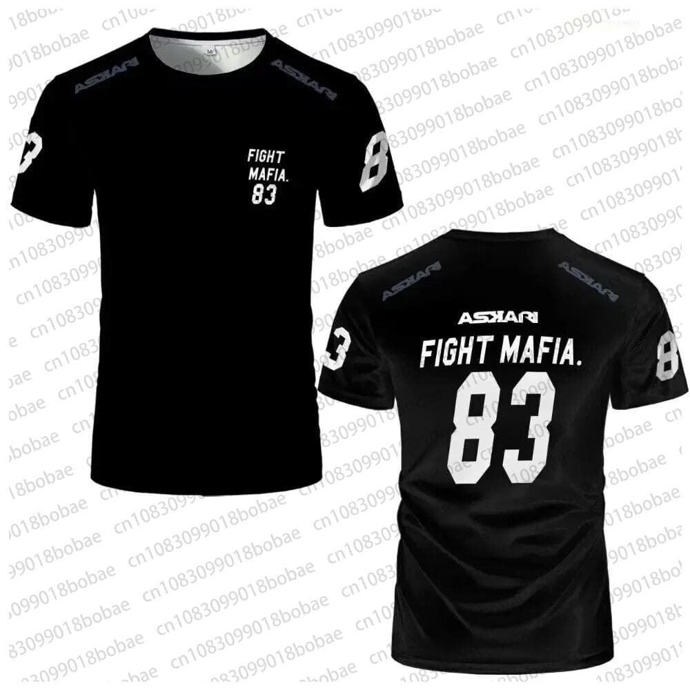 ASKARI Boxing Fighting Match Design 3D Men Fitness Short Sleeve T-shirt Breathable Mesh Sports Tees for Male Outdoor Trainning L