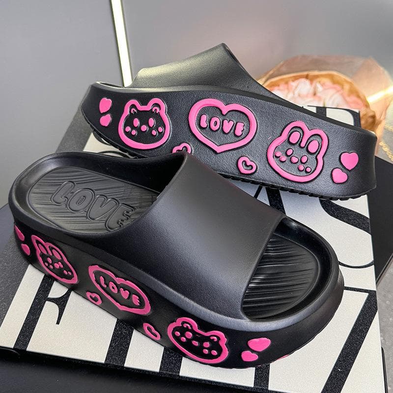 Women's Thick-Soled EVA Slippers - Cute, Height-Boosting Summer Beach Flip Flops 40-41 black