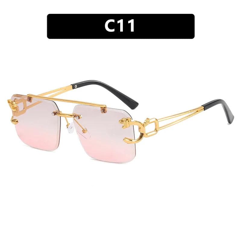 New Double Beam Square Sunglasses Leopard Print Frameless Cut Edge Vintage Trend Women Men Eyewear Shades
