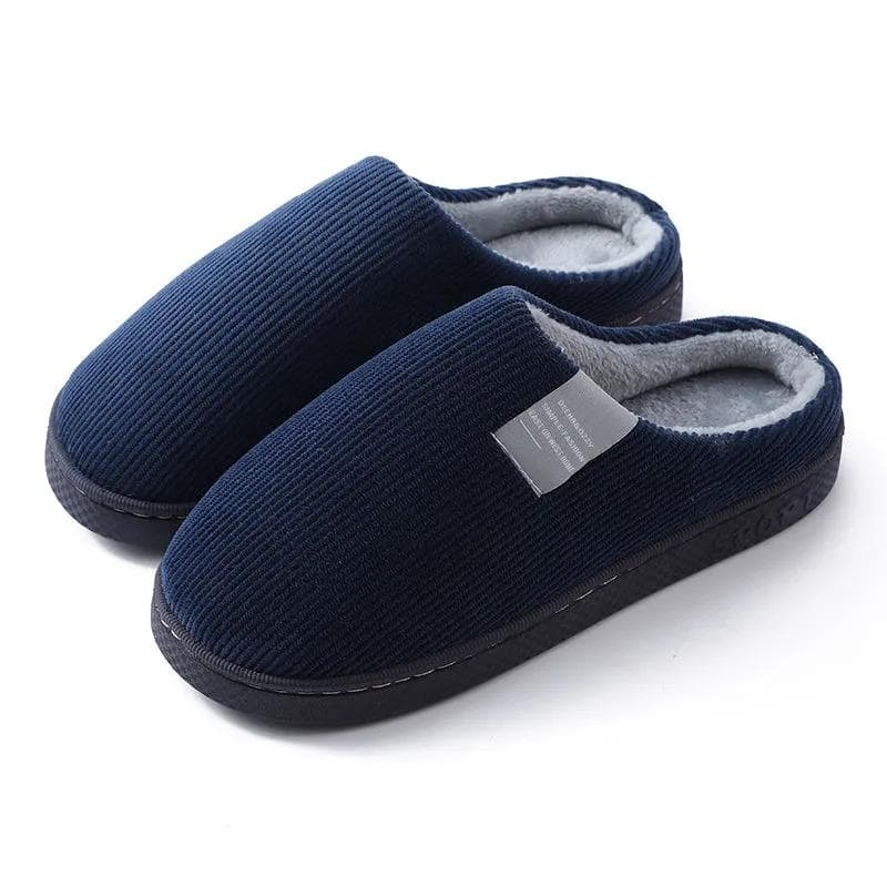 Women Autumn and Winter Cotton Slippers Indoor Non-slip Soft Bottom Warmth Month Shoes Simple Plush Half-pack with Floor Mop 40/41 navy blue