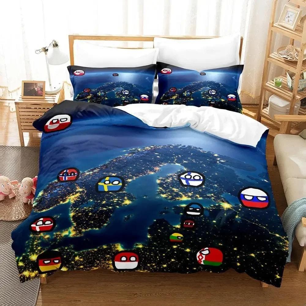New Countryball Polandballs Bedding Set Single Twin Full Queen King Size Bed Set Adult Kid Bedroom Duvet cover Sets Cartoon EU Single 135x200cm