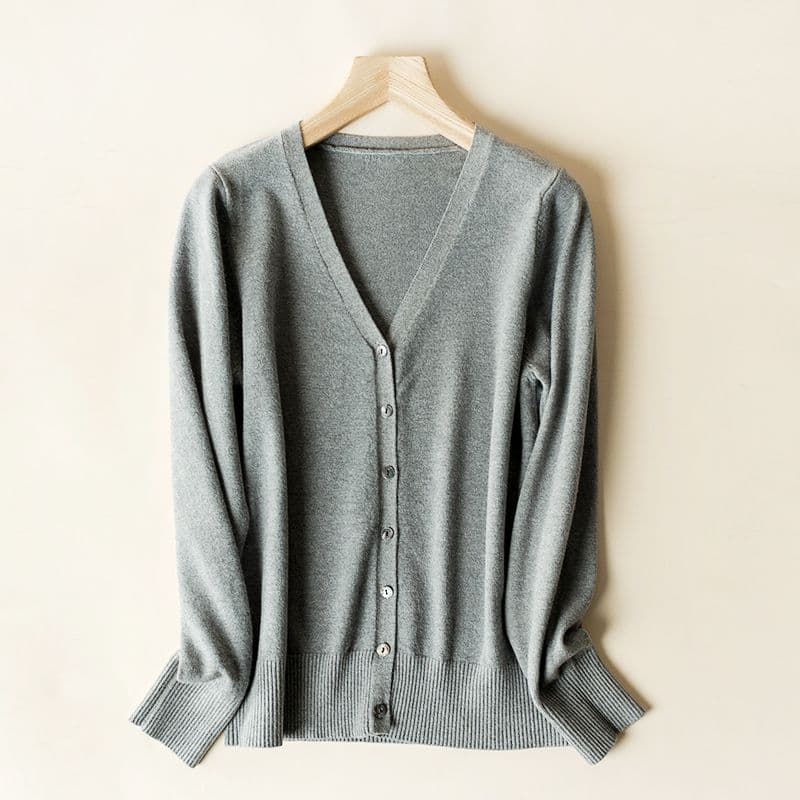 Women Cardigans Autumn Winter Single Breasted V-neck Knitted Sweater Fashion Short Knitwear Solid Jumpers S grey