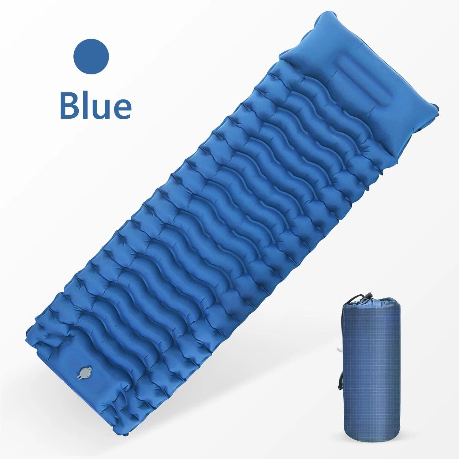 Outdoor Camping Inflatable Mattress Thicken Sleeping Pad with Built-in Pillow & Pump Air Mat for Travel Hiking Climbing blue
