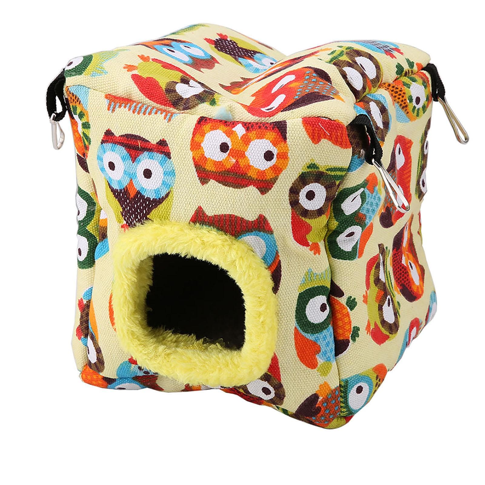 Warm Plush Bird Hanging Cave Parrot Nest Hammock Hanging Winter Birds Cage (L Owl)