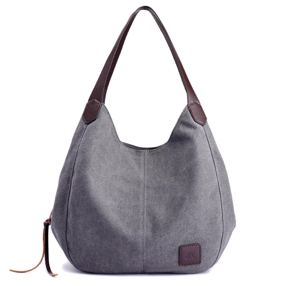 Women Canvas Shoulder Bag Handbag Multi-pockets Vintage Totes Hobo Bags grey