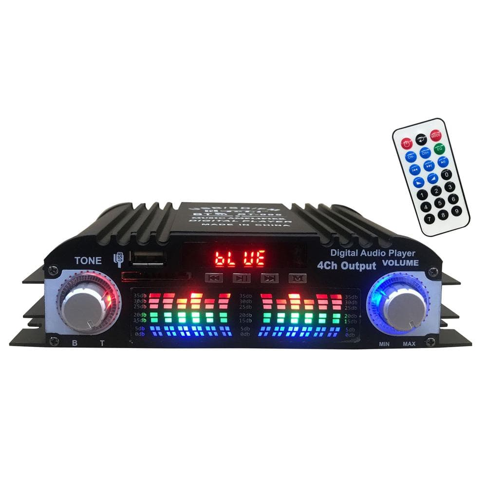 Car BT5.0 Audio Power Amplifier 4 Channel Home Theater Stereo Receiver 12 V with FM Radio black