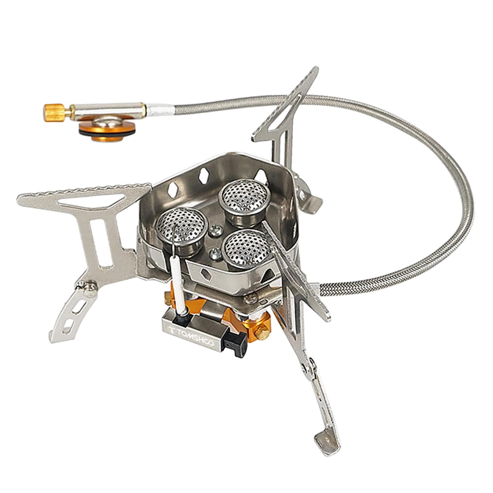 TOMSHOO 5800W Foldable Camping Gas Stove 3 Burners Piezo Ignition Lightweight Windproof Backpacking silver