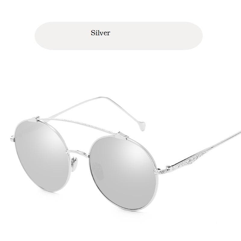 Luxury Retro Double Bridges Sunglasses Men Women High Quality Metal Frame UV400 Protection Fashion Round Glasses AS