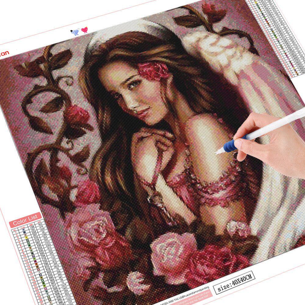 Diamond Embroidery Portrait 5D DIY Diamond Painting Flowers Full Round Girl 30x30CM