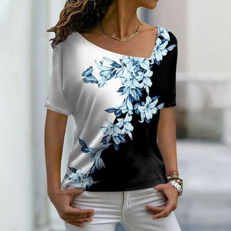 New Women's T-Shirts, Floral Print, Women's Clothing, Short Sleeve Tops, V-Neck Sweatshirts, Streetwear, Oversized T-Shirts, Ladies Tee 2XL