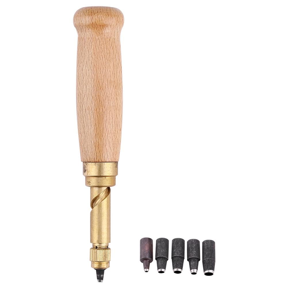 Wooden Handle screw Auto Hole Punch Leather DIY Hand Craft Stitching Tool with 1.5-4mm Tips