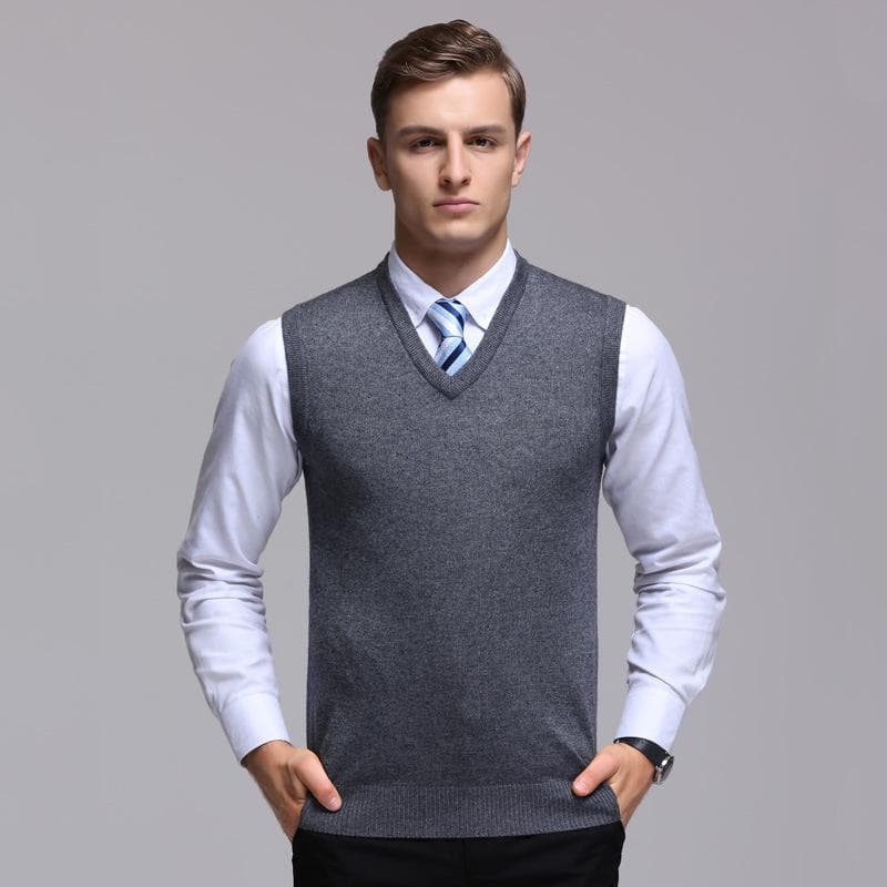 Spring Men's Cashmere Vest V-neck Business Fashion Comfortable Plus Size Sweater XL grey