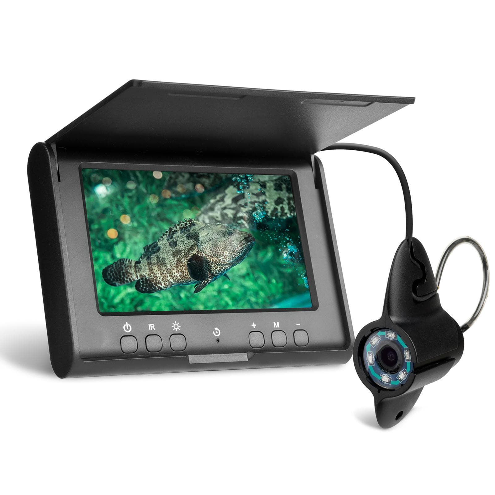 720P Underwater Fishing Camera Portable Video Fish Finder with 4.3 Inch IPS Monitor IP68 Waterproof black