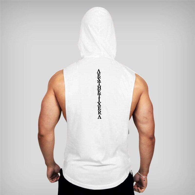 Muscleguys Muscleguys Brand Gym Clothing Fitness Hooded Tank Top Men Bodybuilding Stringer Tanktop Workout Singlet Sleeveless Hoodie Shirt XXL white