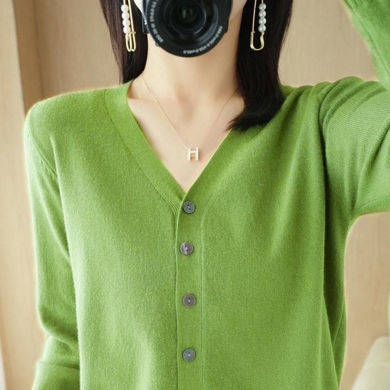 Women Cardigans Autumn Winter Single Breasted Knitwears Long Sleeve V-neck Knit Cardigan Korean Fashion Spring Casual Sweater XL avocado