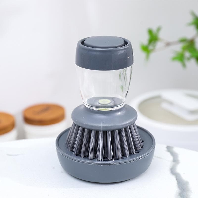 Set of 2 Dish Brush with Soap Dispenser, Kitchen Dish Scrubbers Set with Draining Tray for Washing Dishes/Pots grey