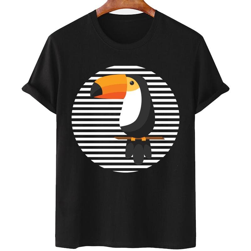 Tropical Toucan Printed Black Cotton Top Knitted T-Shirt Plus Size Unisex All Year Round Casual Tee M black