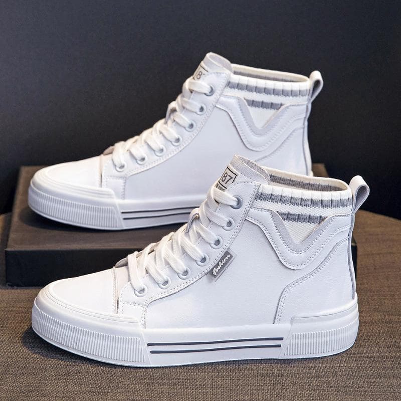 Women's High-top Shoes Autumn New All-match Genuine Leather Sneakers Women's Sports and Leisure Ins Trendy Women's Shoes Single Shoes 39