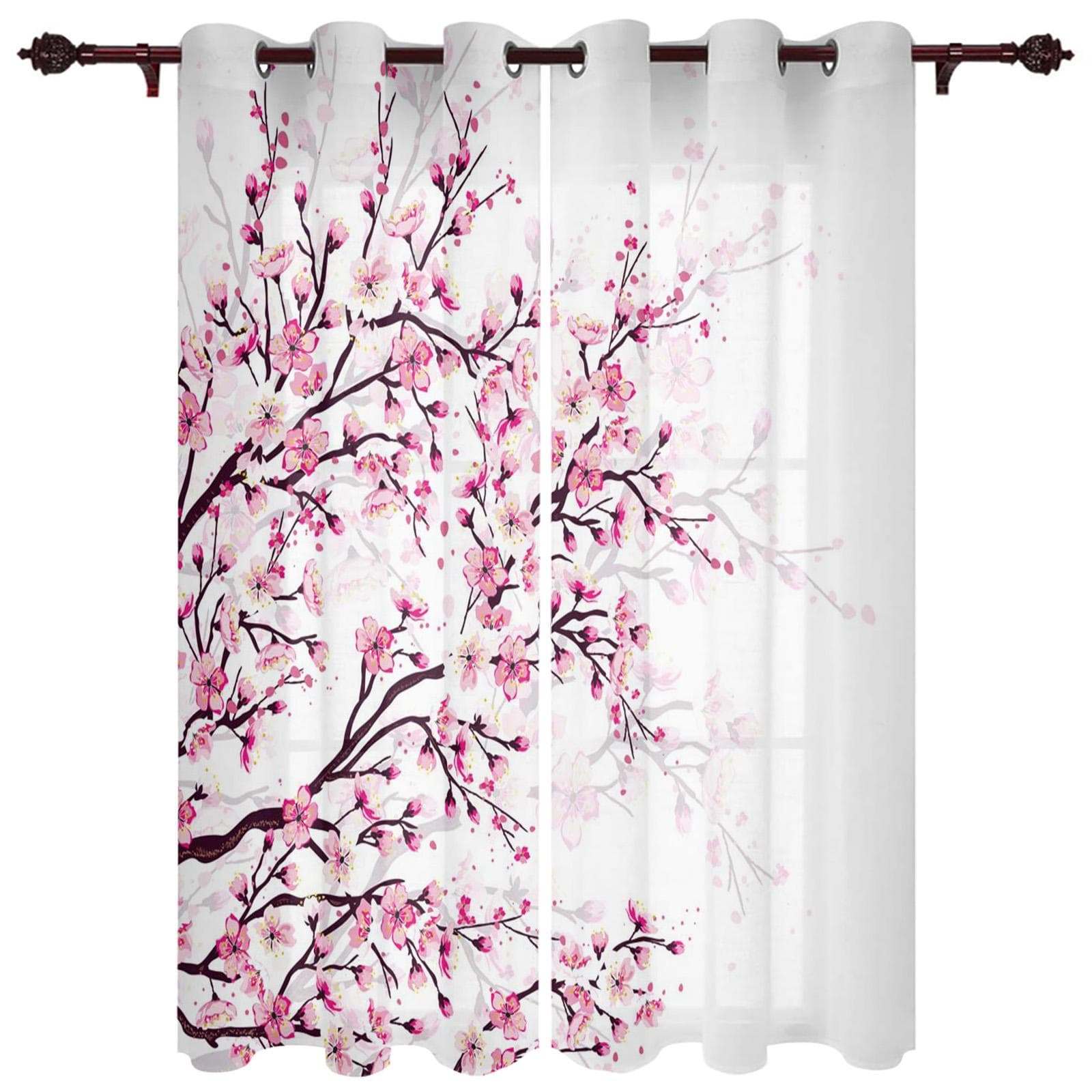 Japanese Style Sakura Modern Window Curtains for Living Room Bedroom Curtain Kitchen Treatment Blinds Drapes 135W x 135H(cm) x1