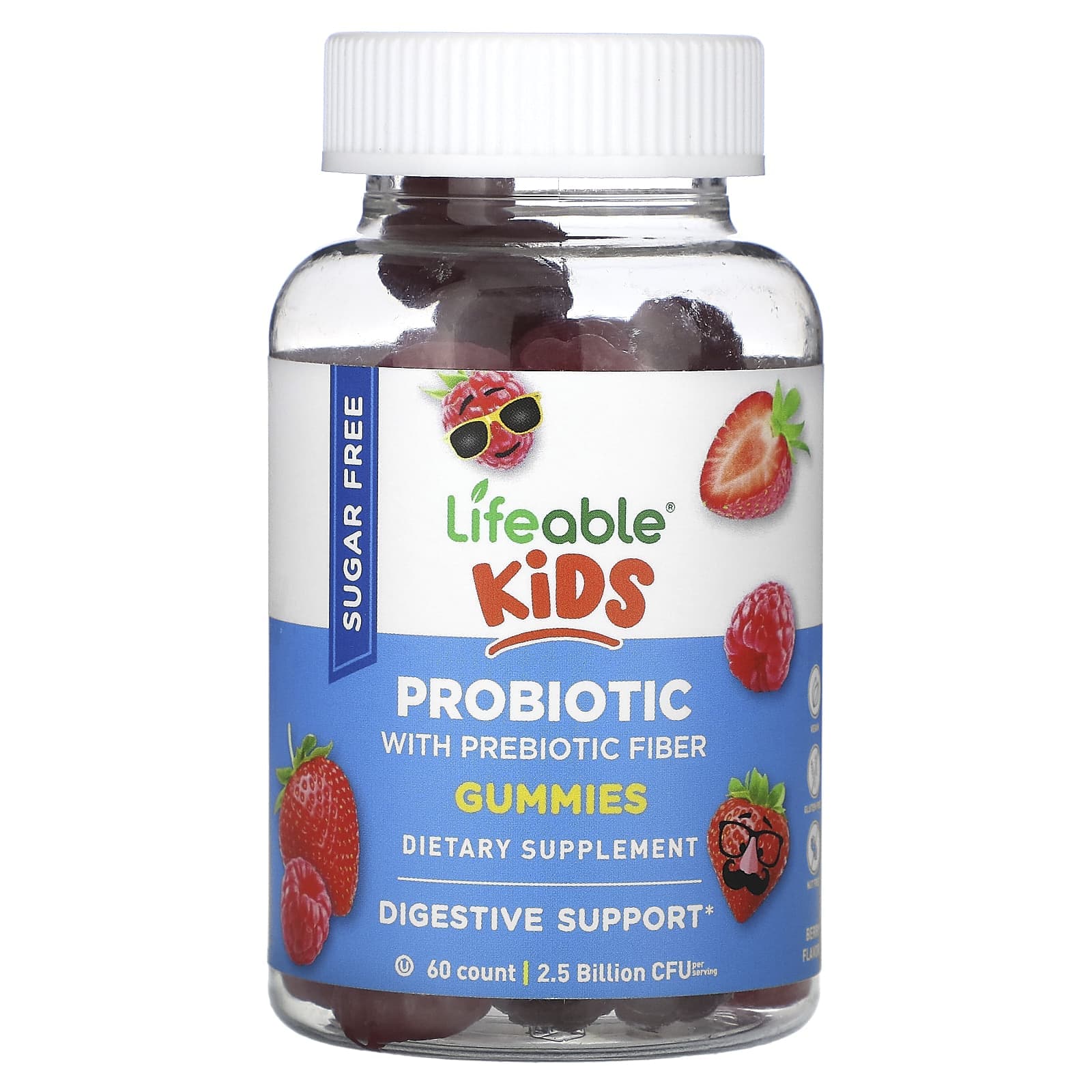Lifeable, children's probiotic, gummy jelly containing probiotic dietary fiber, berry, sugar-free, 2.5 billion CFU, 60 gummies